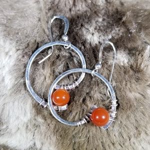 Silver and coral dangle earrings